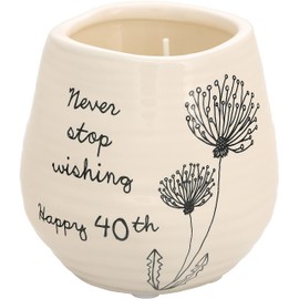 Pavilion Gift Company Never Stop Wishing Happy 40th Birthday - 8 oz Soy Wax Candle with Wick in A Yellow Ceramic Vessel 8 oz-100 Scent: Serenity, 3.5 Inch Tall