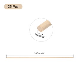 Sourcing Map Beech Wood Craft Sticks, Round, 25 Pack, 1/8" x 8" Dowel Rods for DIY Crafts, Fairy House, Home Decor