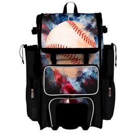 Boombah Rolling Superpack Baseball/Softball Gear Bag - Telescopic Handle - Holds 4 Bats - Wheeled Version - USA Baseball Vintage Black/Red/White