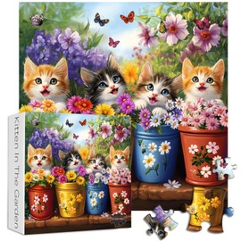 PICKFORU Cat Puzzles for Adults 1000 Pieces, Colorful Animals Jigsaw Puzzles Kitten Butterfly, Difficult Flower Plant Puzzle as Home Decor