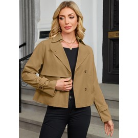 AGSEEM Womens Petite Trench Coat Single Breasted Cropped Casual Lapel Short Jackets with Pockets Fall Fashion 2025