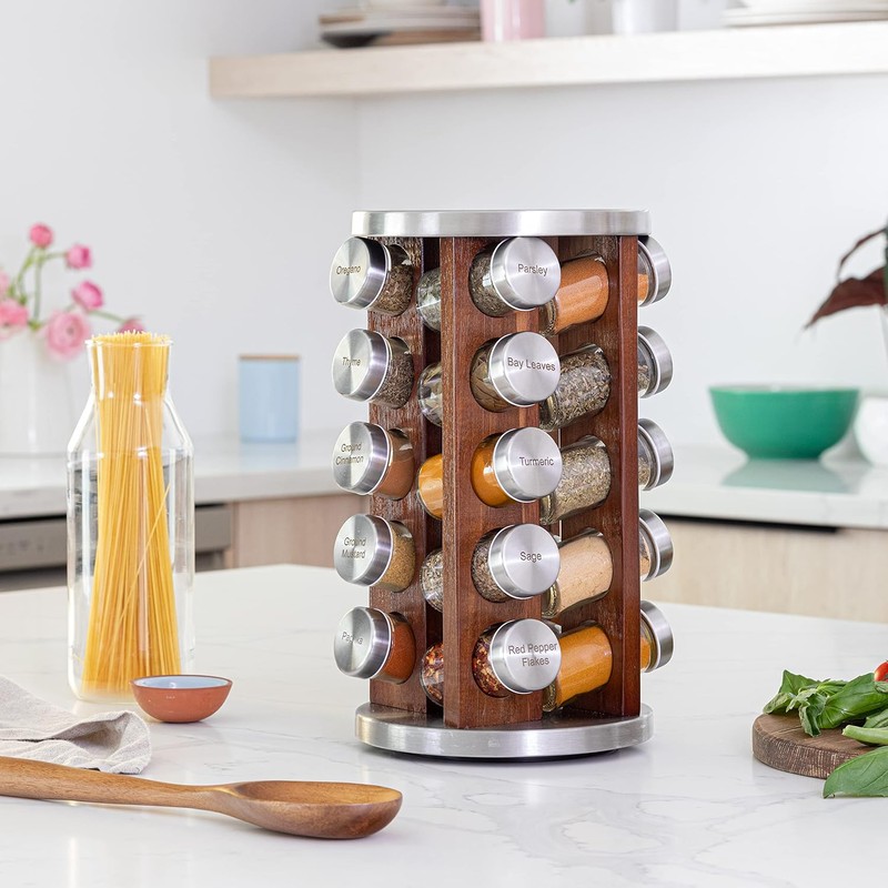Orii 20 Jar Rotating Dark Acacia Wood Spice Rack with