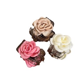 3 PCS Rose Flower Hair Clips Barrettes Small High Ponytail Claw Clips Hair Accessories Blooming Floral Hairpins for Girl Women Thick Fine Thin Long Hairs Prom Weddings Parties (Style 1, One size)