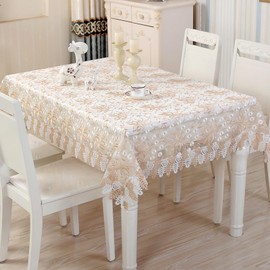 Lace Tablecloth Rectangular Jacquard Embroidered Table Cloth, Vintage Chic Overlay Table Cover for Wedding Banquet Birthday Party Formal Dining Table Decor, Coffee White, 60×87in