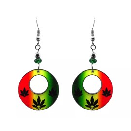 Mia Jewel Shop Rasta Pot Leaf Round Hoop Earrings Smoker Stoner Fashion Womens Legalize Jewelry