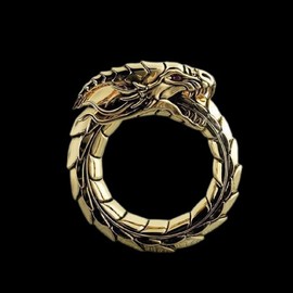Ouroboros Ring, Gothic Dragon Ring for Men, Norse Viking Serpent Ring Snake Dragon Jewelry, Celtic Dragon Ring Hip Hop Dragon Band Ring Punk Dragon Animal Ring (9, Gold)