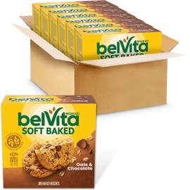 belVita Soft Baked Oats & Chocolate Breakfast Biscuits, Chewy Breakfast Bars, 6 Boxes of 5 Packs (1 Biscuit Per Pack)