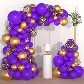 Dark Purple Gold Balloon Garland Arch Kit - 121PCS Purple and Gold Balloons Dark Purple Balloon for Birthday Wedding Anniversary Retirement Graduation Party Decorations