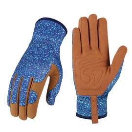 Bamllum Guantes de jardinería de piel para mujer, guantes de trabajo para desmalezar, excavar, plantar, rastrillar y podar (ZY-azul)