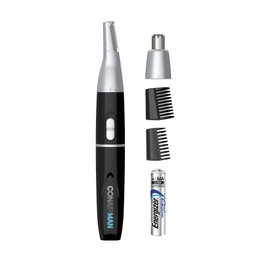 ConairMAN All-in-One Personal Trimmer for Men, for Nose, Ear, Eyebrows and Sideburns Hair Trimmer, 4 piece Men's Grooming Kit, Lithium Battery-Powered