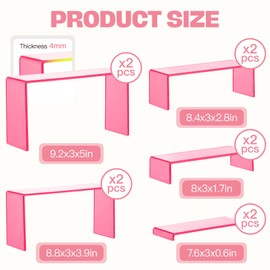 Goabroa Acrylic Display Risers, 2 Sets 10 Pcs Perfume Stand Organizer, Rectangular Riser Shelves for Figures, Cupcake, perfume display, Wine Glass and Handbag display，Transparent Pink
