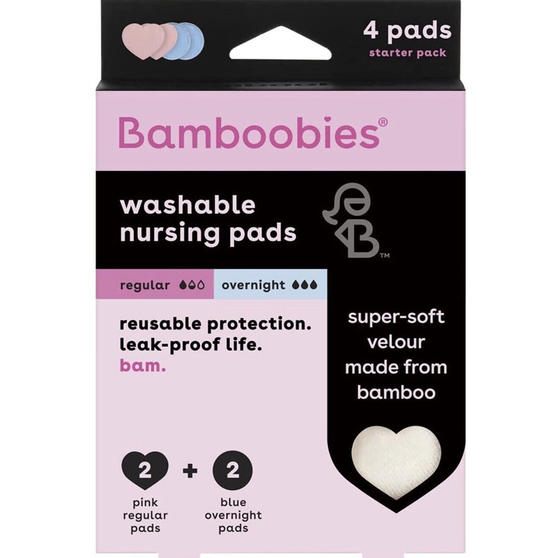 Bamboobies® Washable Nursing Pads For Breastfeeding, Reusable Breast, 2 Pair