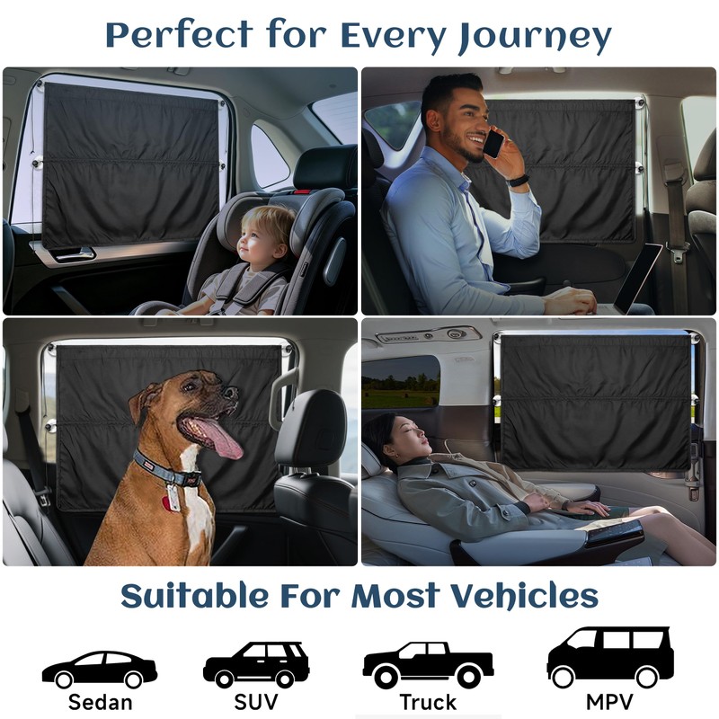 Car Window Shades, Retractable Privacy Curtain with 4 Suction Cups,