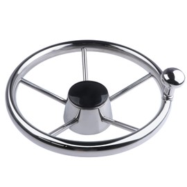 11inch Boat Steering Wheel, Marine Stainless Steel Steering Wheel Adapter fit 3/4 inch Tapered Shaft, 5 Spoke 25 Degree Destroyer Style with Knob & Center Cap for Boats, Yachts, Pontoon Boats