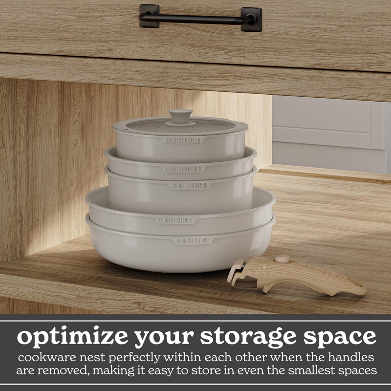 Country Kitchen Cookware Set with Removable Handle, Oven & RV