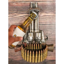 Ebros Gift Western Cowboy Dual Pistol Guns And Bullets Wall Bottle Cap Opener With Catcher