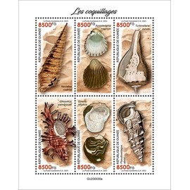 Guinea - 2023 Seashells, Clank Shell, Sea Snail, 6 Stamp Sheet - GU230430a