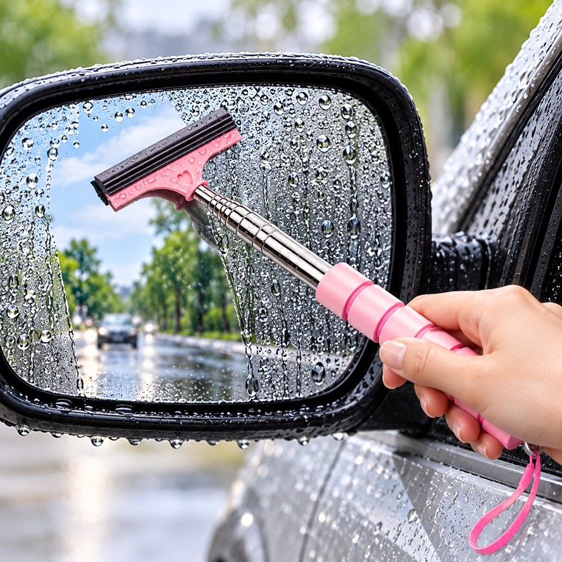 Extendable Car Mirror Squeegee for Rainwater Removal – Retractable Rubber