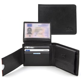 Dolphin® Men's Leather Wallet "Rapid Pay" - Wallet with Contactless Quick Payment Function in 3 Sizes - Portrait and Landscape Format - Wallet with RFID Protection, black, Modern