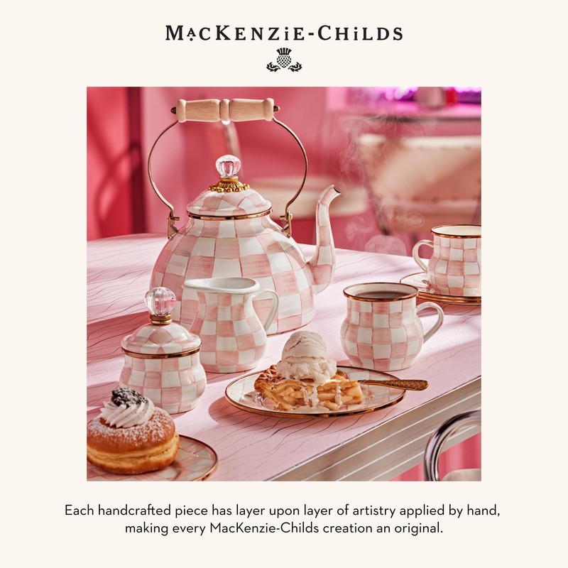 MACKENZIE-CHILDS Enamel Dinner Plate, Decorative Dinnerware Plate, 10 Inches, Pink-and-White
