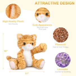 SuzziPals Heatable & Coolable Orange Cat Stuffed Animal, Cat Heating Pad Microwavable for Soothing & Relaxation, Lavender Scented Orange Cat Plush Toy for Stress Relief, Stuffed Cat Toys for Kids