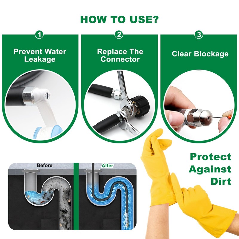 110FT Sewer Jetter Kit for Pressure Washer, 5800PSI Drain Cleaner