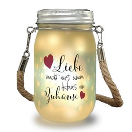 speecheese Liebe macht aus einem Haus ein Zuhause Solar Light A Lovely Decorative Light for Families Romantic Hearts Preserving Jar Home Warming Living Room Decorative Lamp Knitted Handle