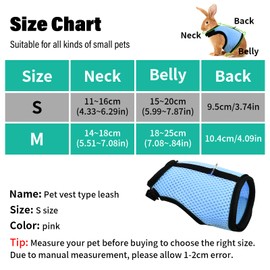 Tibapla Adjustable Rabbit Harness with Elastic Lead, Recall Lead for Small Animals, Mesh Rabbit Harness, Kitty Harness and Lead for Bunny, Cat, Little Pet, Small Animal (Blue, S)