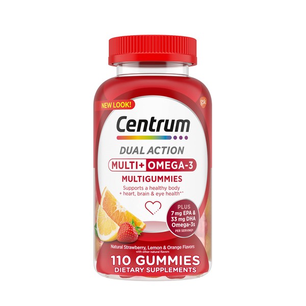 Centrum MultiGummies Multi+ Omega 3 Dual Action, Adult Multivitamin, Multivitamin/Multimineral/Omega
