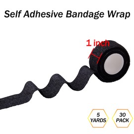 BQTQ 30 Rolls Self Adhesive Bandage Wrap Self Adherent Wrap Bandage 1 inch Self Stick Bandage Wrap Tape Stretch Bandages for Wrist Ankle Swelling Sprains (Black)