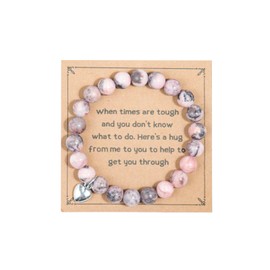 Inspirational Gifts for Women, Heart Charm Pink Elastic Beads Relaxation Chakra Bracelet Gifts Positive Affirmations Graduation Get Well Soon Gifts Birthday Christmas Mothers day Valentines for Her,