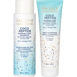 Pacifica Beauty, Juego de champú y acondicionador para el cuidado de daños con péptidos de coco, cabello seco y dañado, reparación de daños causados ​​por lejía, color, servicios químicos y calor, co