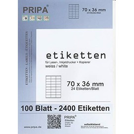 pripa Etikettenformat 70 x 36 mm 100 Blatt DIN A4 Selbstklebende Etiketten