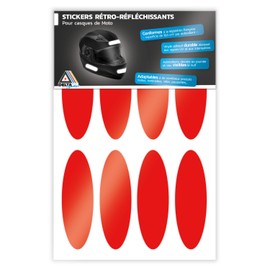 Set of 8 Oval Reflective Motorcycle Helmet Stickers, Stickers, Compatible with All Models, Red
