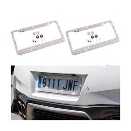 Bling 2PCS Car License Plate Frame, Handcrafted Crystal Stainless Steel License Plate Frame, Sparkly, Durable, Universal Fit, Car Accessories for Girls, Women (Laser)