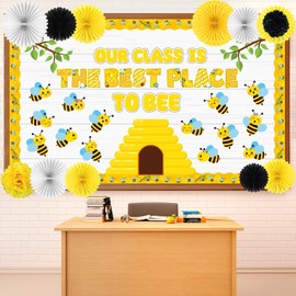 Yiaoyinnz Bee Classroom Bulletin Board Decorations Bee Hive Cutouts with Paper Fans Pom Poms Our Class is to Be The Best Place Cutouts for Student Spring Wall Chalkboard Decor Back to School Supplies