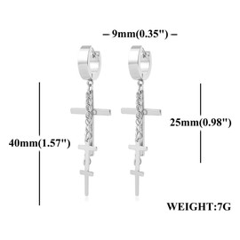 Pitmmord Punk Rock Cross Huggie Hoop Earrings Stainless Steel Long Dangle Drop Earrings(White)