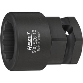 HAZET Crankshaft Socket 900SZ6-18 ∙ Square 12.5 mm (1/2 Inch) External Hex 24 mm ∙ Outer Double Hex Traction Profile ∙ 18 mm