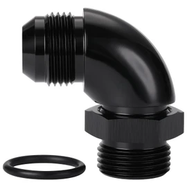 Podavelle 12AN Male Flare to 12AN -12 ORB O-ring Boss 90 Degree Full Flow Fitting Adapter Aluminum Black