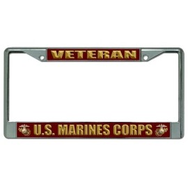 MARINE CORPS VETERAN CHROME LICENSE PLATE FRAME MADE IN USA