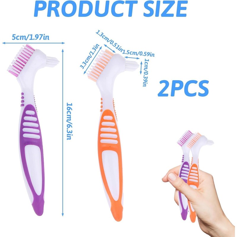 Set of 2 Denture Brushes with Double Bristle Head, Oral