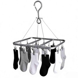 Wukemaoyi Clothes Drying Racks, Sock Dryer with Pegs, Clothes Hangers with Clips, Coat Drying Hanger with 16 Clips for Indoor Outdoor Laundry Clothes Underwear Socks Hanging Racks