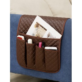 Jaugufiy PU Leather Sofa Armrest Organizer Couch Arm Storage Bag Sofa Arm Couch Caddy Anti-Spill Armrest Remote Control and Cellphone Organizer Holder (Brown)
