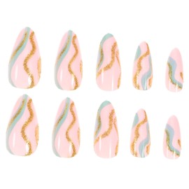 WOONEKY 24pcs Striped Press Nails Full Cover False Nail Tips for Stunning Manicure Lightweight Portable for Home and Salon Use for Parties Special Occasions