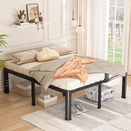 Bilily 18 Inch Queen Bed Frame Metal Platform with Round Corner Legs,3500 LBS Heavy Duty Steel Slats Support,Headboard Compatible,No Box Spring Needed,Easy Assembly,Mattress Retainer,Underbed Storage