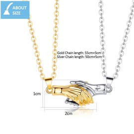 Couple Magnetic Necklaces, 2 Pcs Magnet Hand In Hand Necklace for Couples Best Friends | Matching Mutual Attraction Hand Clasp Pendant Necklaces Set Christmas Valenties Day Gifts, Silver & Gold