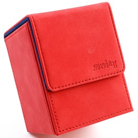 Single TCG Card Deck Box, Powerful Magnet Cards Storage Case, Over 100+ Cards Protectors Fit For Game Cards Magic Cards (Vertical, Red)