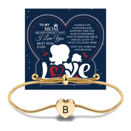 FANCIBAND Mothers Day Gifts From Daughter Gold Bracelets For Women Snake Chain 26 Letters Heart Charm Bracelet Gift For Mother/Step Mom/Grandma H