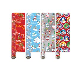 4 X 5M Traditional Rolls Christmas Xmas Wrapping Paper Assorted Designs Santa Sleigh Rudolph Snowman Elf Penguin