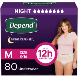 Depend Night Defense Adult Diapers, Incontinence & Postpartum Bladder Leak Underwear for Women, Disposable, Overnight, Medium, Blush, 80 Count, Packaging May Vary